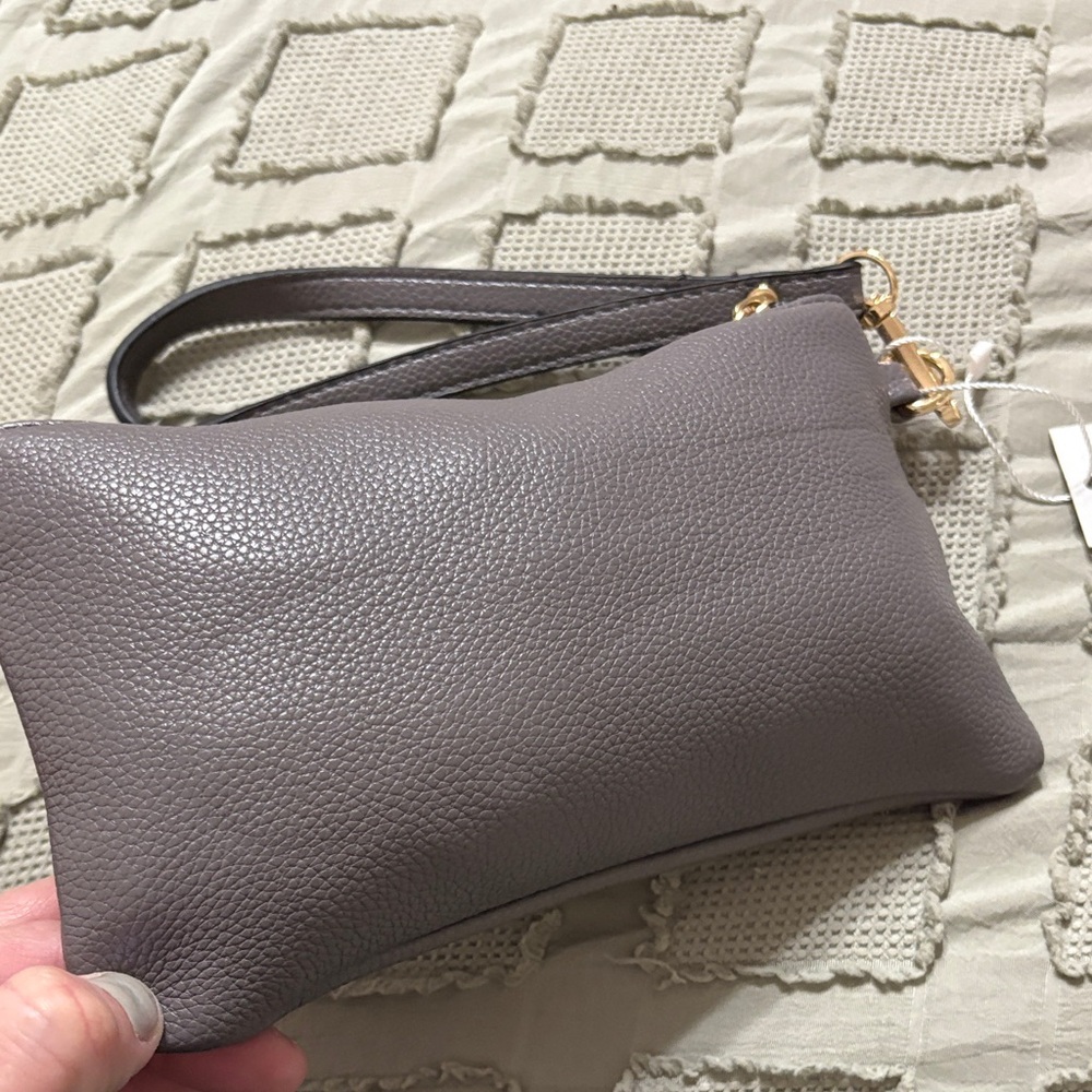 Gray Pebbled Leather Wristlet Clutch - Picture 4 of 7